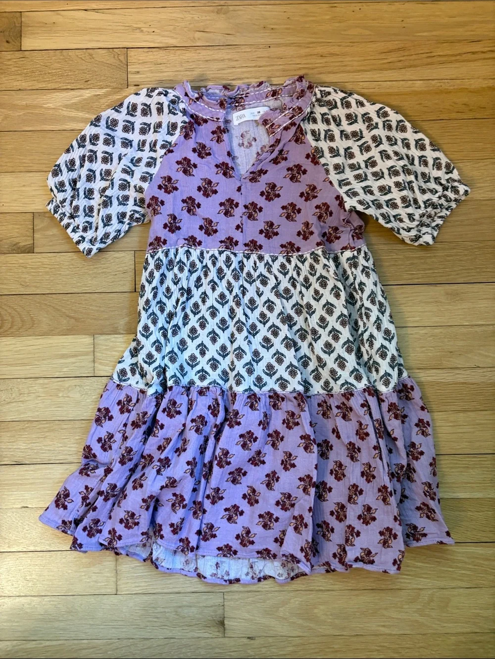 Zara Girls' Lavender Floral Tiered Dress, Size 6
